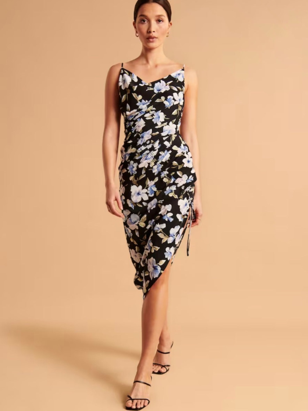 🆕(NWT) ABERCROMBIE & FITCH Assymetrical Cinched Black and Blue Midi Dress. XSP